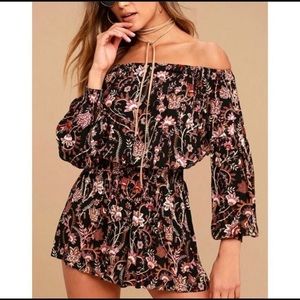 Free People Womens Floral Off-The-Shoulder Romper Jumpsuit